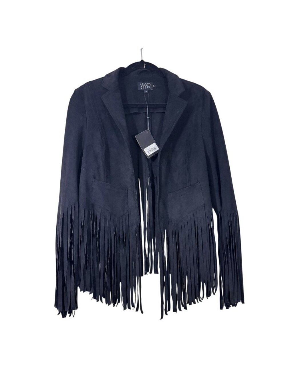 NWT Vakko Sport Women’s Large Black Fringe Faux Suede Open Front Bolero Jacket